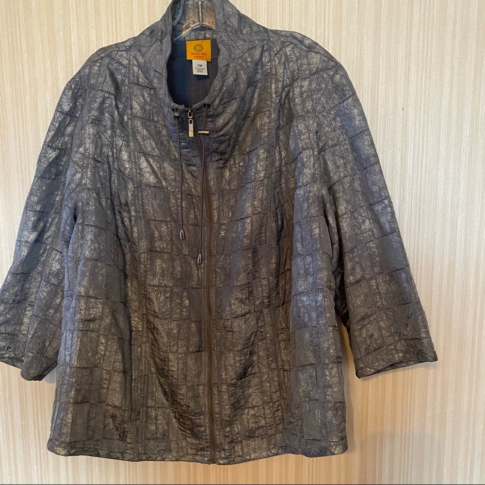 Ruby Road Woman Lightweight 3/4 Sleeve Jacket Gray Metallic Size 22W